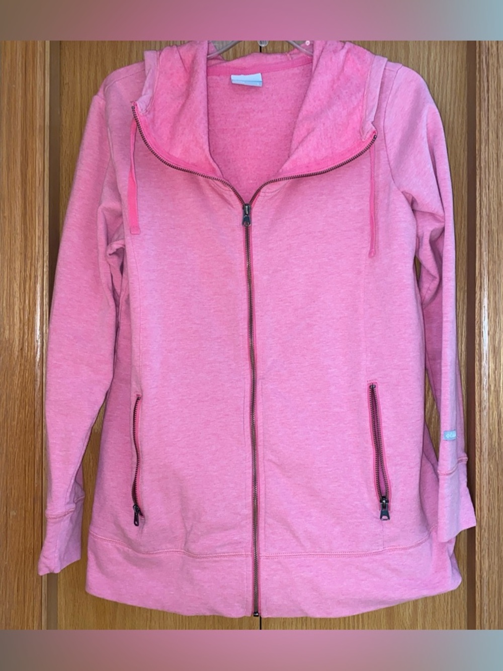 Columbia Fleece Hoodie Full Zip Women's Size L Pink Jacket Pockets Soft Casual